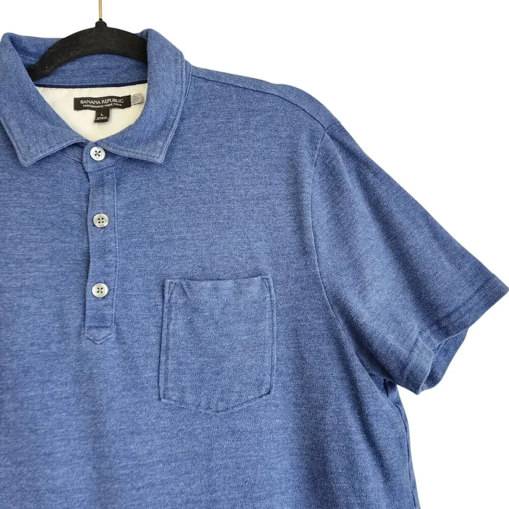 Banana Republic Mens Performance Pique‎ Polo Shirt Size Large Navy Blue Preppy